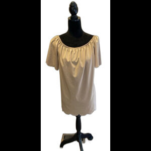 Shop Basic Blouse Women’s Size Large Short Scalloped Sleeve  Elastic Neckline